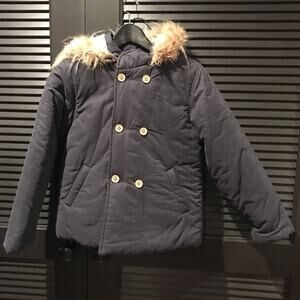 Honey Bee Double Breasted Blue Coat, Removable Hood, Nice, Thick & Soft, Size 15